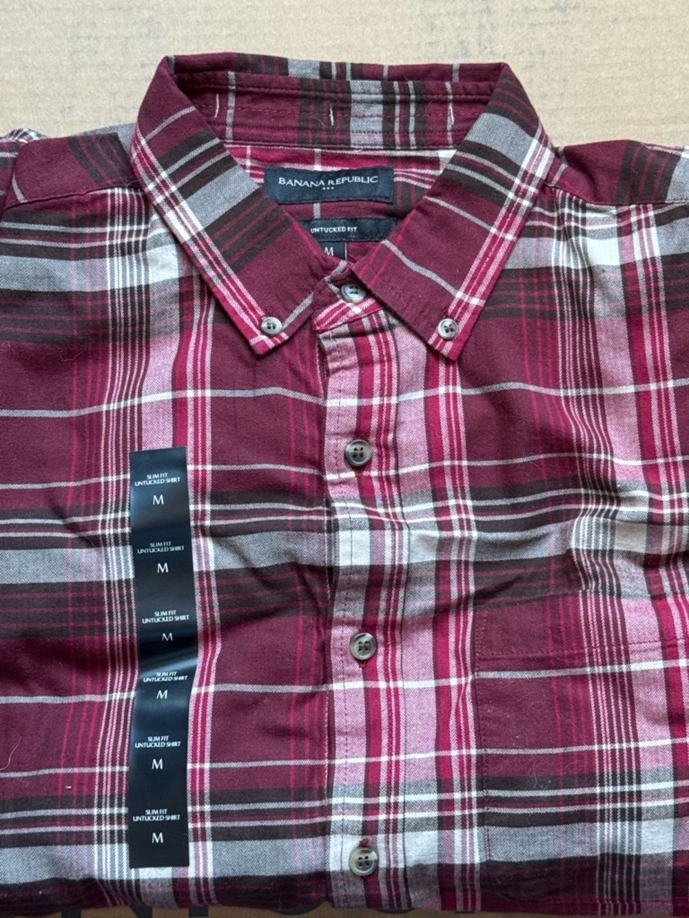 Banana Republic Men's Burgundy Plaid Button-Down Shirt